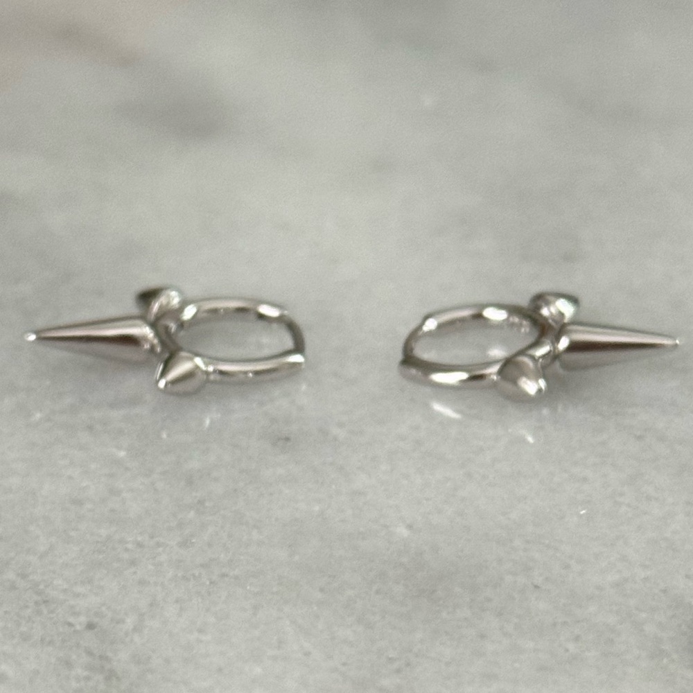 Sterling Silver Spike Huggie Hoop Earrings Brand New - Picture 2 of 5